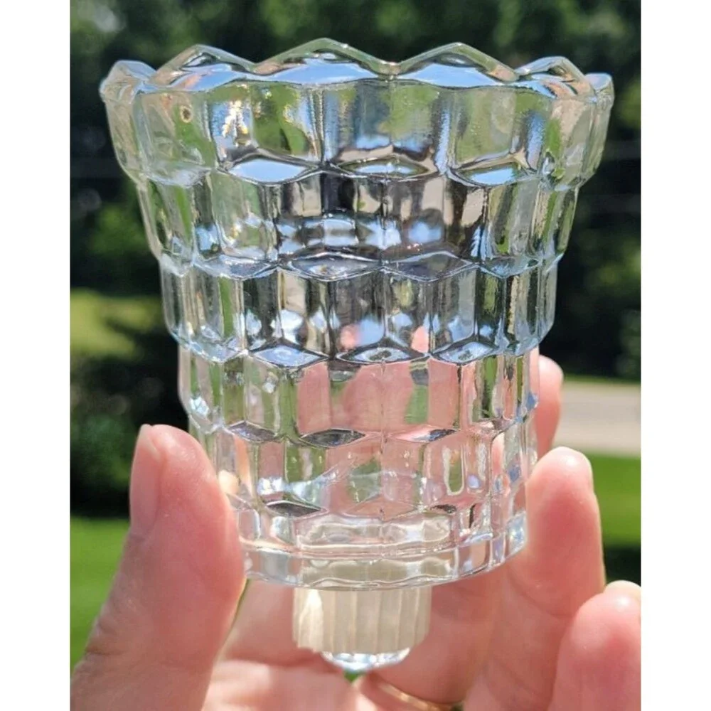 Set of 4 Clear Glass Cube Cut Cubist Peg Votive Cup Candle Holders for Sconces